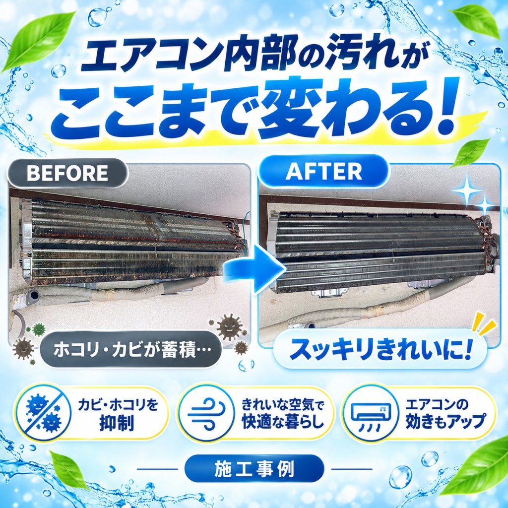 【練馬区西大泉】エアコン分解洗浄｜熱交換器に付着した汚れを内部まで洗浄