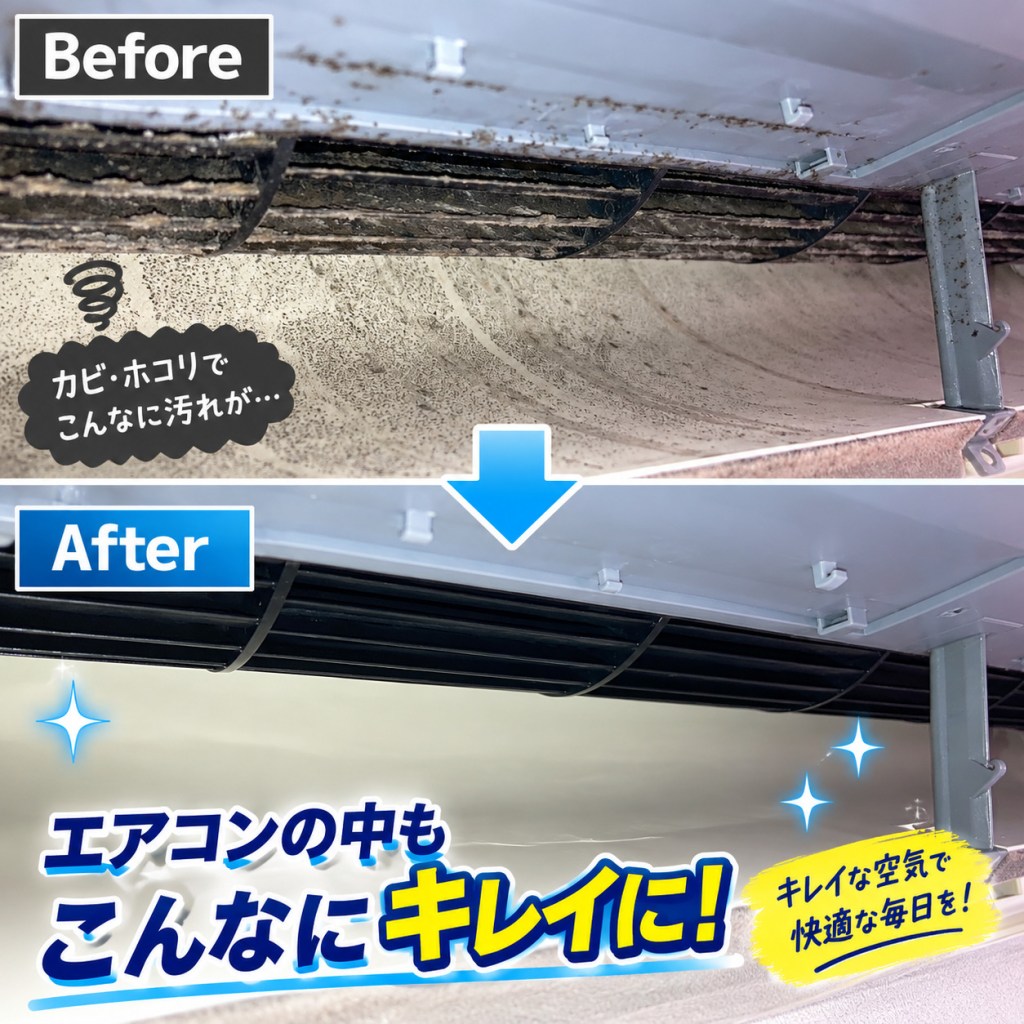 【練馬区大泉町】エアコン分解洗浄｜吹き出し口内部の汚れを洗浄