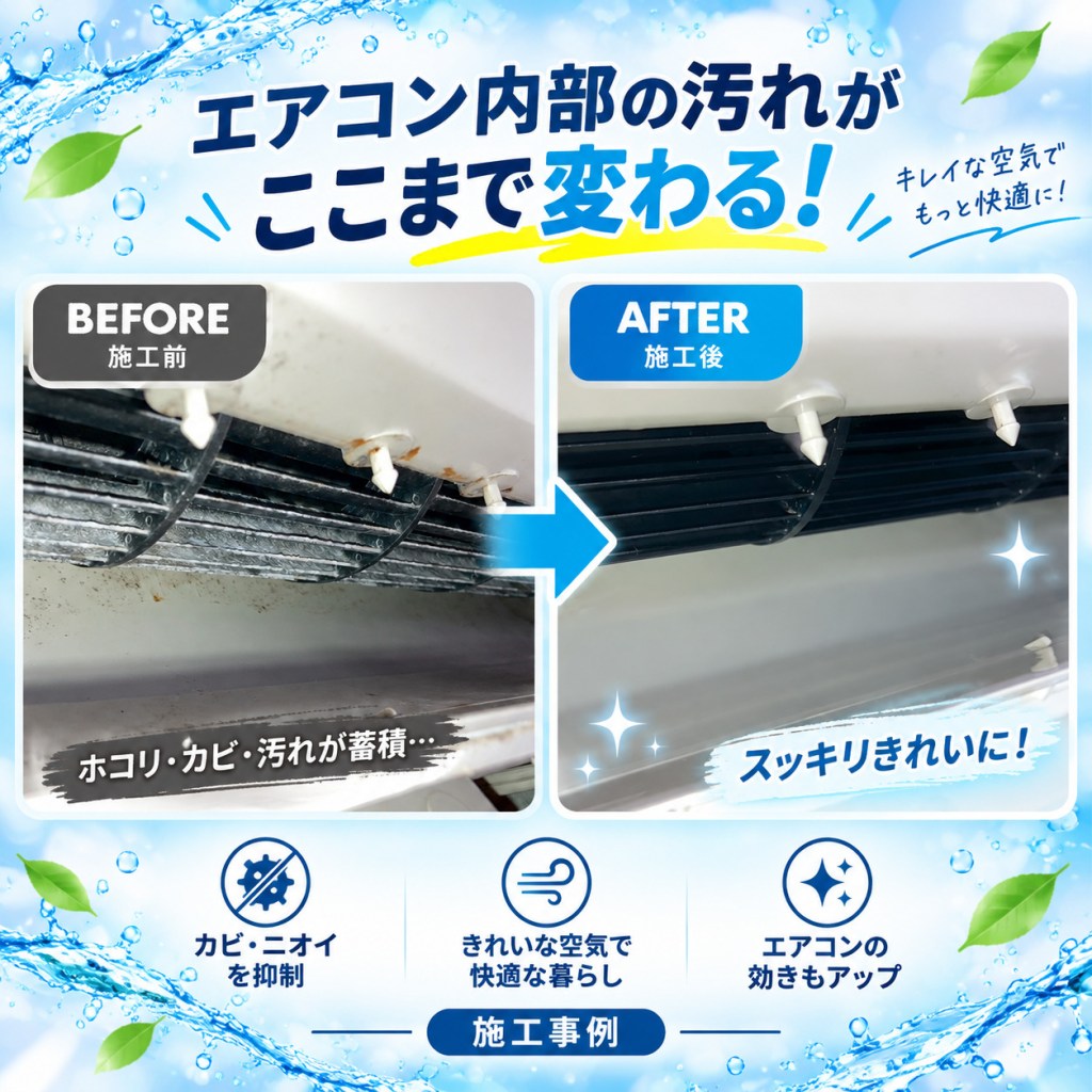 【西東京市富士町】エアコン分解洗浄｜吹き出し口内部の汚れをすっきり洗浄