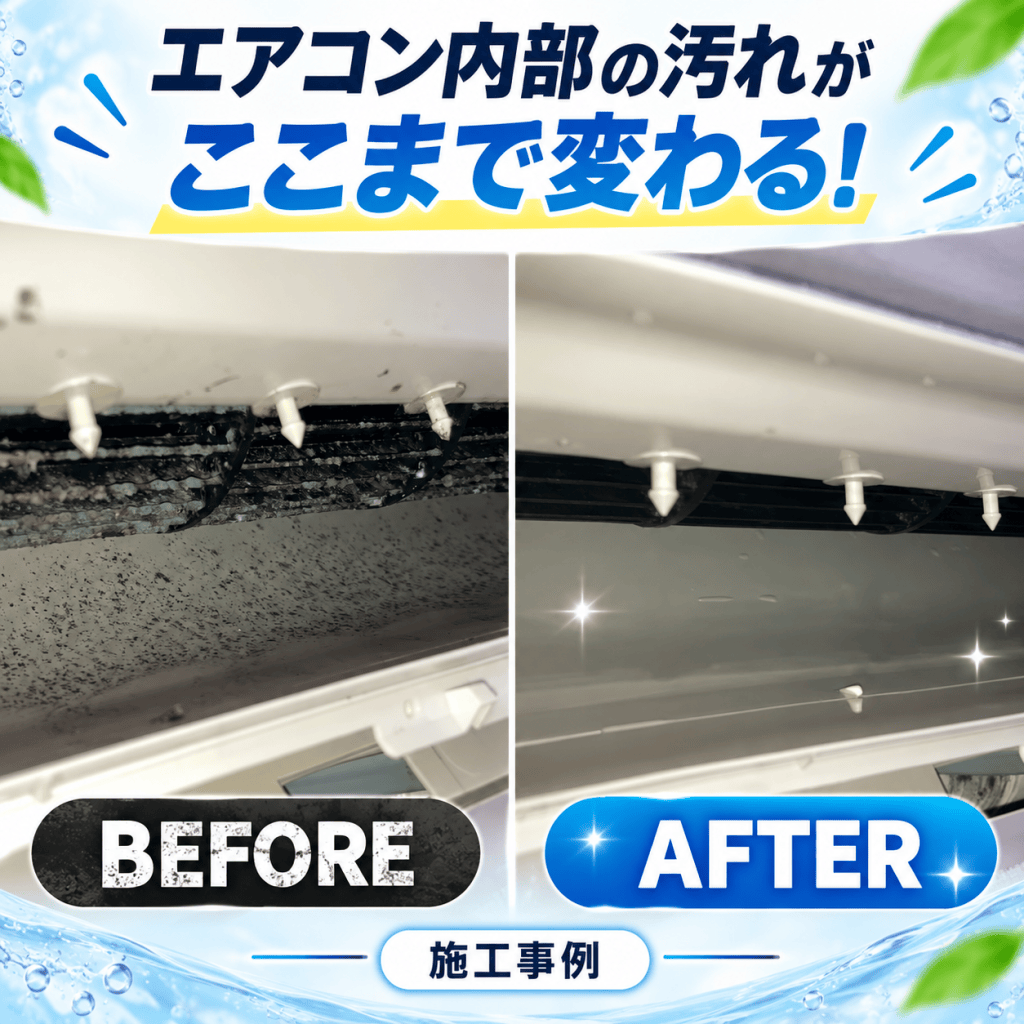 【練馬区大泉学園町】エアコンクリーニング｜吹き出し口内部の黒い汚れを洗浄